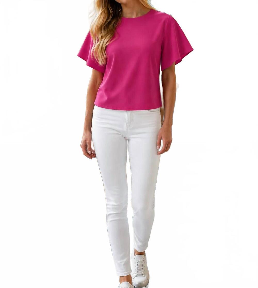 NEW NECESSITEES angel crew neck t-shirt in fuchsia
